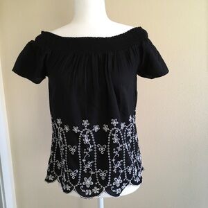Black & White Off Shoulder Embroidered Top